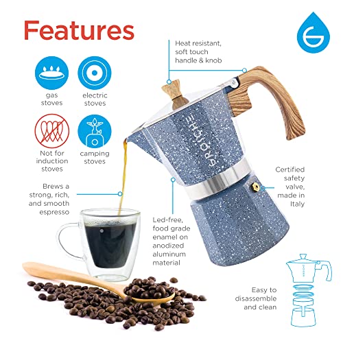 Milano Stovetop Espresso Maker Moka Pot 9espresso Cup 15.2oz Indigo (6 Count)