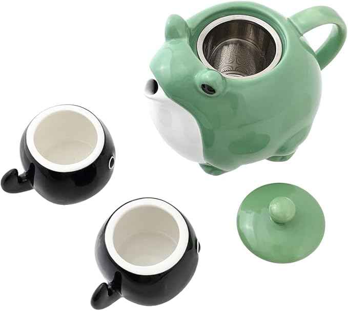 Frog Teapot & Cup Set, Japanese Tea Service with Filter & Gift Box (30 oz Teapot, 2 5 oz Cups)