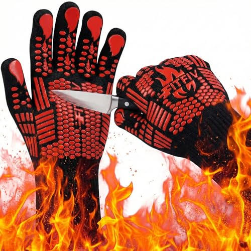 BBQ Gloves 1472°F Heat Resistant with Silicone Grip Oven Mitts (2 Count)