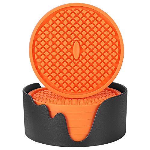 Silicone Coasters [6 Pack] Thickened Drink Coasters with Holder (6 Count)