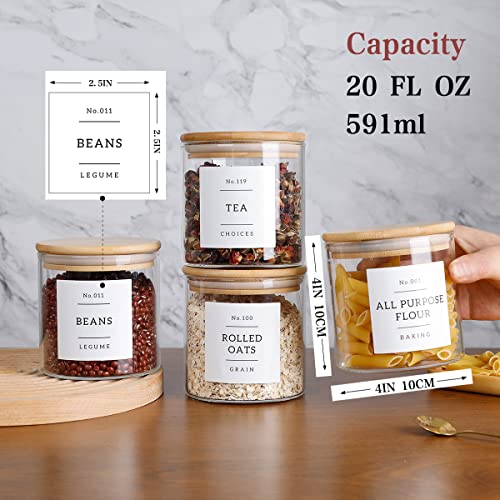 20 OZ Glass Food Storage Jars with 132 Pantry Labels Preprinted