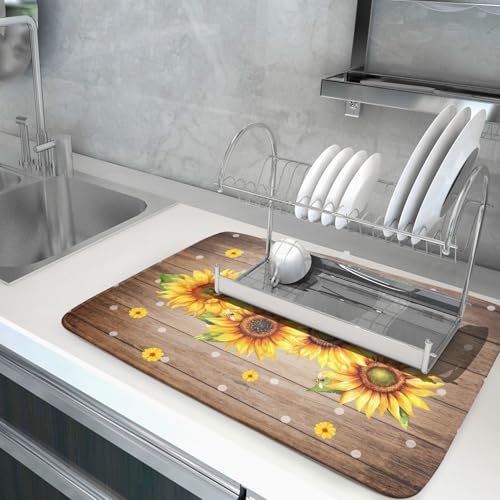 Summer Sunflower Bee Dish Drying Mat for Kitchen Counter