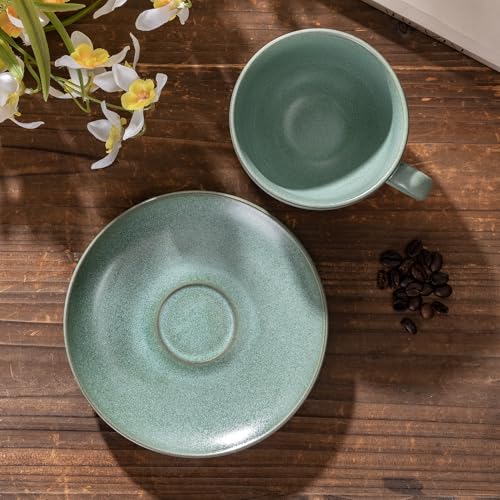 Cup and Saucer Set Turquoise Ceramic Cappuccino Mug Set of 1
