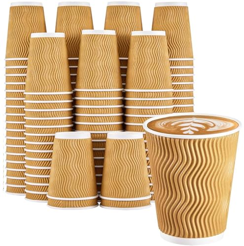 120 Pack 10 oz Insulated Disposable Paper Coffee Cups Champagne (120 Count)