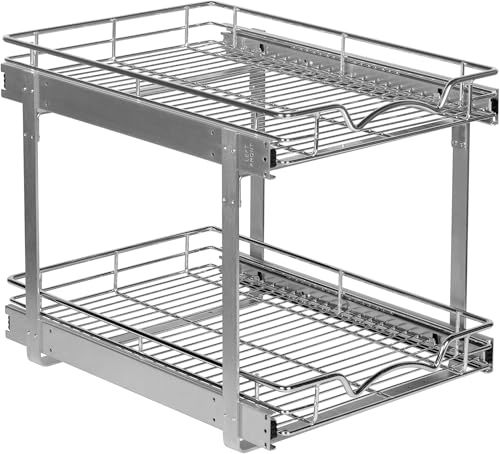 2-Tier Pull-Out Cabinet Organizer for Kitchen, 15" W x 21”D x 16.5" H