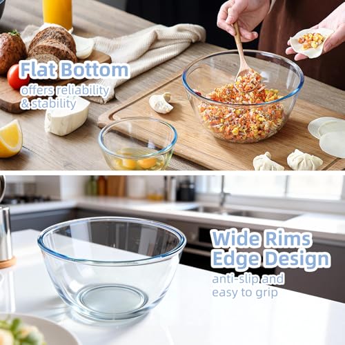 Glass Mixing Bowls Glass Bowls with Lids Set (3 Count)