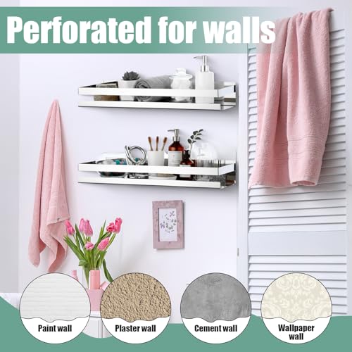 2 Pieces Stainless Steel Shelf Bathroom Shower Floating Shelves Wall Mounted Shower Caddy Basket Shelf Storage Organizer Shelves for Bathroom (2 Count)