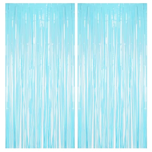 Pastel Blue Fringe Curtains Party Streamers Backdrop (2 Count)