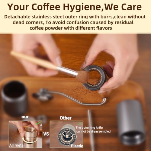 Popsweet C38 Manual Coffee Grinder With Detachable Stainless Steel Tapered Outer Burrs