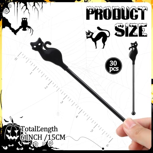30 Pcs Halloween Swizzle Sticks Black Cat Fall Drink Stirrers (30 Count)