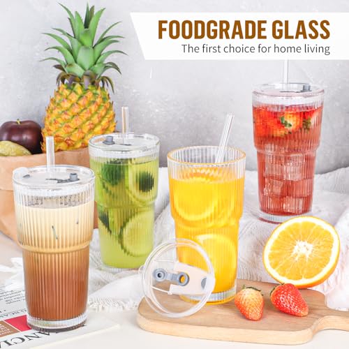 20 oz Glass Cups with Lid and Straw 2 Set (6 Count)