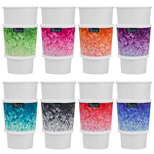 8pcs Anti Slip Neoprene 2.5mm Thick Collapsible Heat Resistant Coffee Cup Insulated Sleeve for Coffee (8 Count)