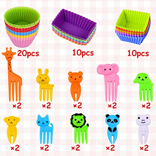 60 Pcs Silicone Lunch Box Dividers with Animal Food Picks (60 Count)