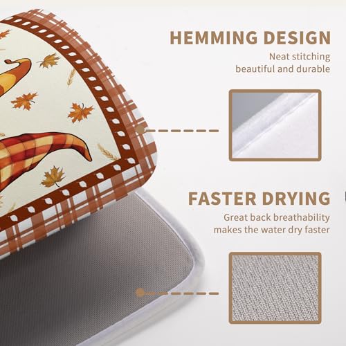 Fall Pumpkin Gnomes Dish Drying Mat Maple Leaves Autumn Large Kitchen Mats Dish Drying Pad Absorbent Dish Dryer Mat for Kitchen Countertops Microfiber Drainer Pad Dish Drying Mats