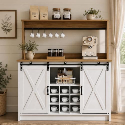 47" Farmhouse Coffee Bar Cabinet with Storage Hutch