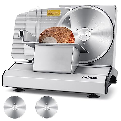 Meat Slicer CUSIMAX Electric Deli Meat Slicer with 2 Removable 8.7''Stainless Steel Blades (2 Count (Blades))