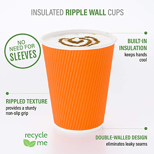 Ripple Wall Coffee Cups 25 Count 12 Ounce Insulated Tangerine Orange Paper Cups