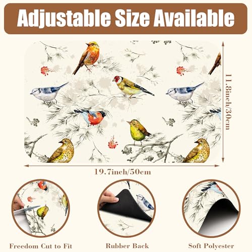 Cute Birds Coffee Mat Absorbent Dish Drying Mat for Kitchen Counter Hide Stain Rubber Backed Coffee Bar Accessories Fit Under Espresso Machine Cafe Table