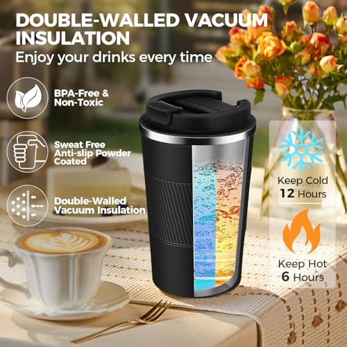 13 oz Stainless Steel Insulated Travel Coffee Mug with Fip Lid Bulk 4 Pack (4 Count)