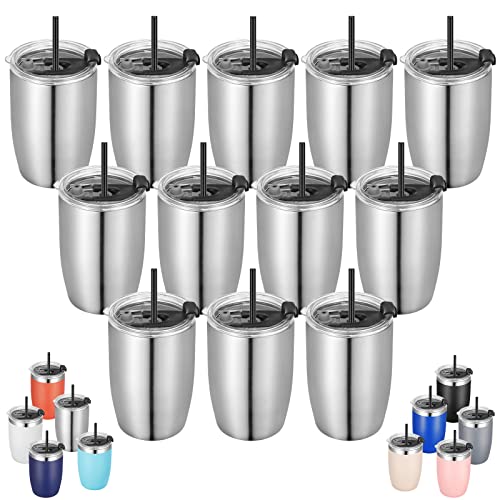 Stainless Steel 12 oz Tumblers bulk Vacuum Insulated Double Wall Travel Tumbler with Lid and Straw Reusable Tumbler (12 Count)