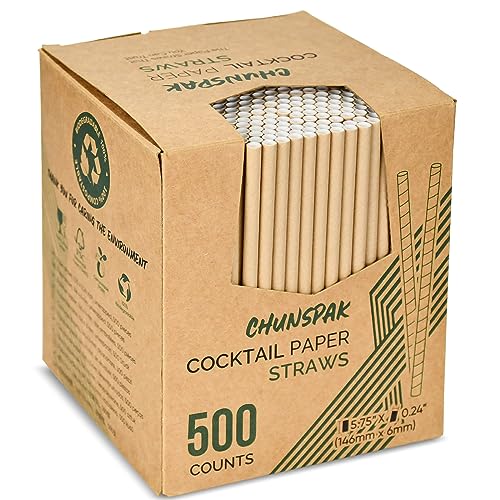 500 Counts] Chunspak 5.75 inch Disposable Brown Kraft Short Paper Cocktail Straws & Stirring Straws