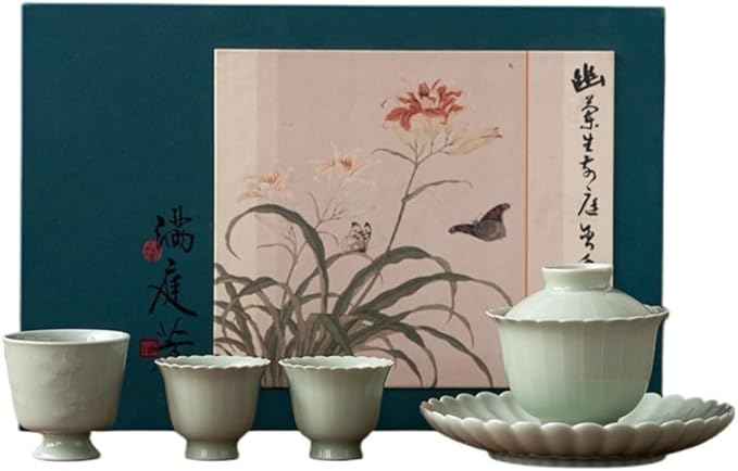 Gift Kung Fu Tea Set Household Cover Bowl Ceramic Pot Teapot Tea Cup Light Luxury Convenient Gift Box Set For tea(A)