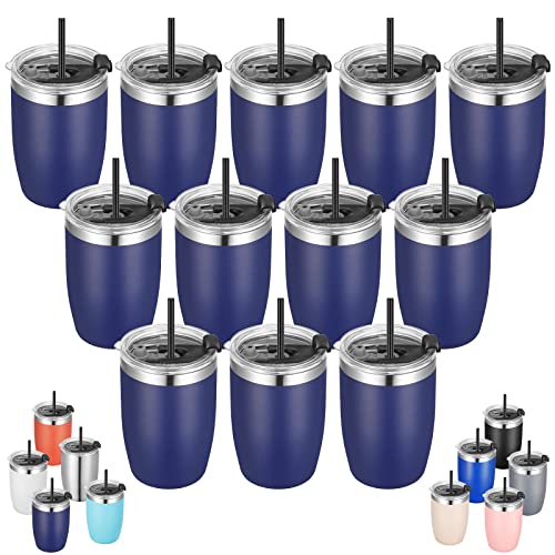 Stainless Steel 12 oz Tumblers bulk Vacuum Insulated Double Wall Travel Tumbler with Lid and Straw Reusable Tumbler (12 Count)