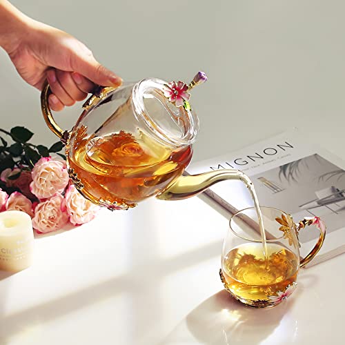 35OZ Enamel Glass Flower Teapot Gifts For Women