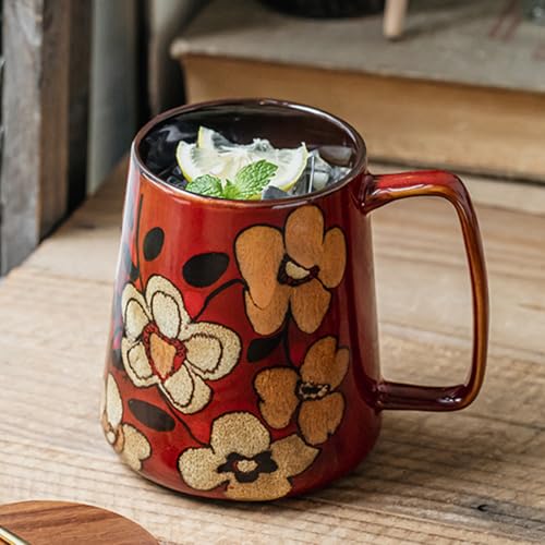 24 oz Extra Large Ceramic Coffee Mug Vintage Floral Cup with Handle