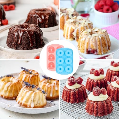 Mini Fluted Tube Cake Pans for Baking with Metal Reinforced Frame (2 Count)