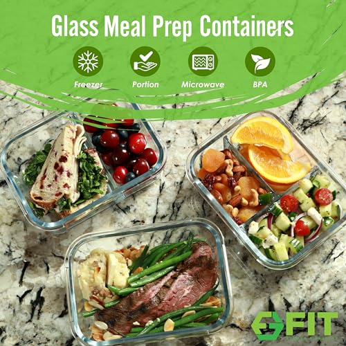 Glass Meal Prep Containers 1 & 2 & 3 Compartments (3 Count)