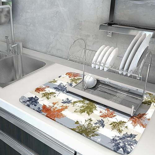 Autumn Colorful Maple Leaves Dish Drying Mat for Kitchen Counter