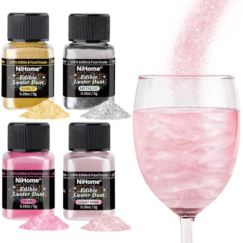 4 Bottles Edible Luster Dust Glitter Powder Fancy Metallic Sprinkles