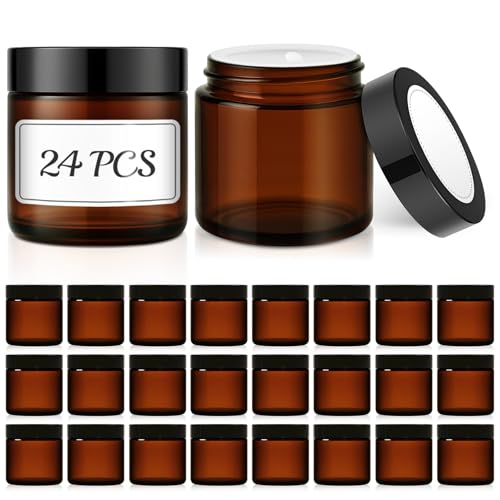 24 Pack 4 oz Amber Glass Jars with Lids (24 Count)