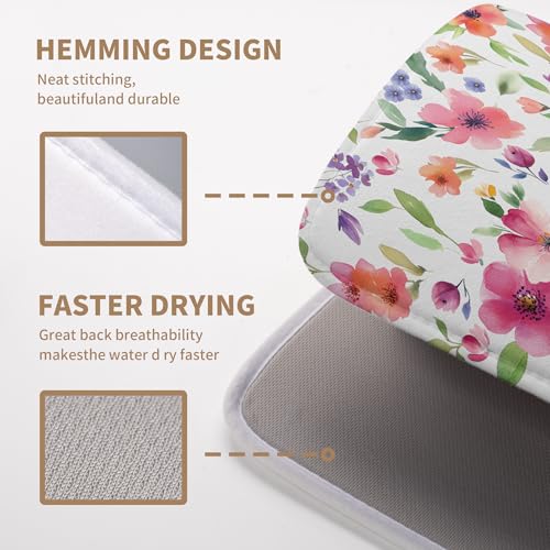 Spring Floral Dish Drying Mat Flowers Summer Kitchen Mat Dish Drying Pad Absorbent Dish Dryer Mat for Kitchen Countertops Microfiber Dishes Drainer Pad Dish Drying Rack Mat