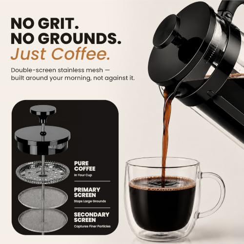 EzDtach French Press Coffee Maker 34oz Black