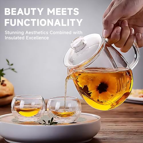 4 Pack Double Walled Glass Teacups Insulated Glasses (4 Count)