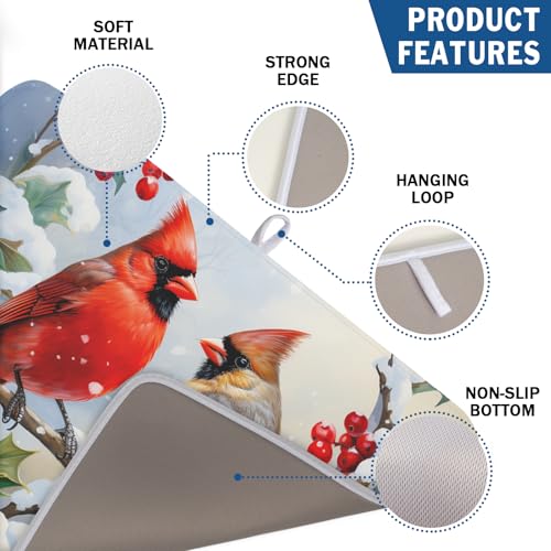 Winter Cardinal Birds Dish Drying Mat