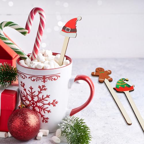 120 Pcs Christmas Coffee Stirrers Wooden Stir Sticks