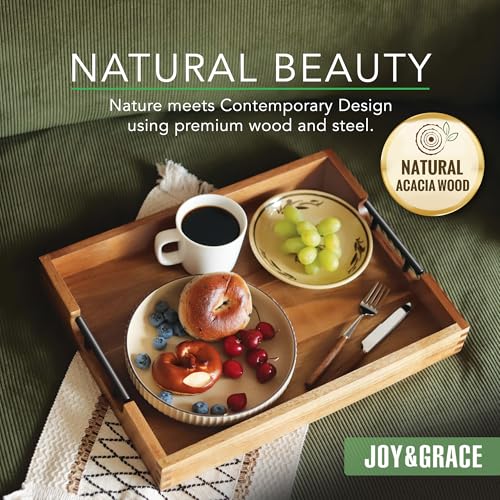 Acacia Wood Ottoman Tray with Handles 16.7" x 12.8"