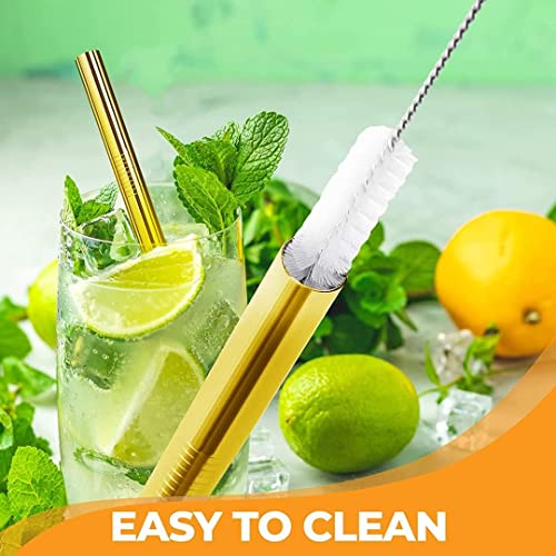 6 Pack Gold 0.4" Wide Bore Reusable Stainless Steel Smoothie Straws (6 Count)
