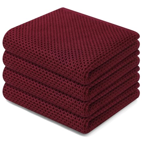 100% Cotton Waffle Weave Kitchen Dish Towels 4 (4 Count)