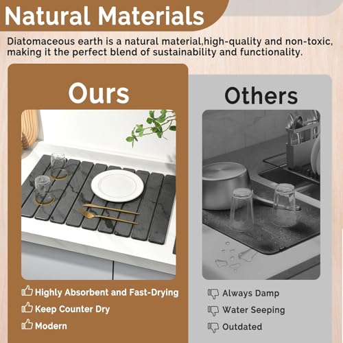 Large Stone Dish Drying Mat for Kitchen Counter (2 Count)