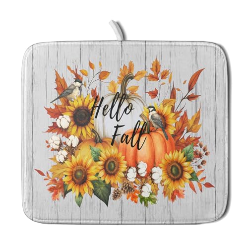 Hello Fall Sunflowers Dish Drying Mat for Kitchen Counter