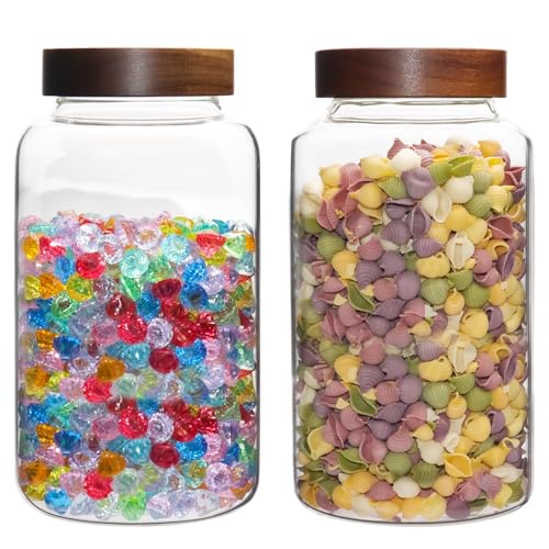 Glass Coffee Jars Spice Jar Round Storage Canister with Wooden Lid Clear Glass Food Jar for Pantry Sugar Tea Coffee Bean Spice Nuts Cookies Bath Salts