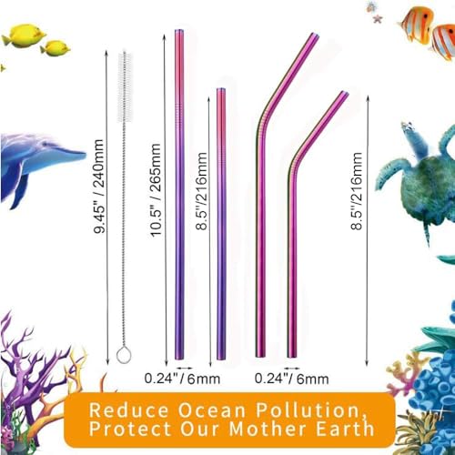 Rainbow Stainless Steel Straws (8 Count)