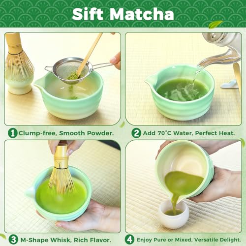 Matcha Set 10 Pcs Japanese Matcha Whisk Set with Ceramic Bowl (10 Count)