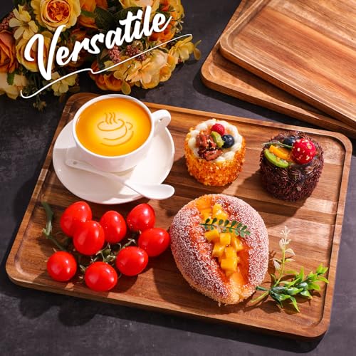 5 Pack Solid Acacia Wood Serving Trays for Food