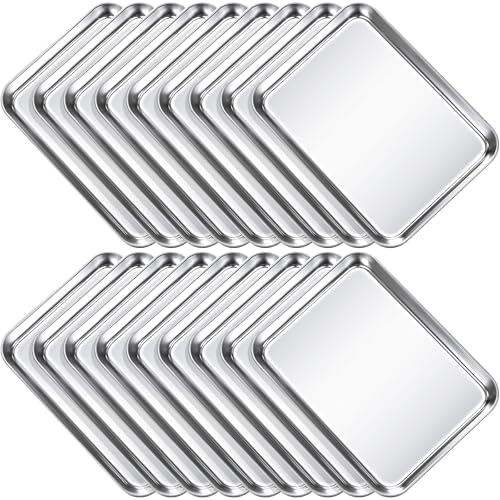 18 Pcs Baking Sheet Pan Set Stainless Steel Cookie Sheet Small Toaster Oven Pans Tray Barbecue Grill Pan Rectangle Trays Oven Freezer Bakery