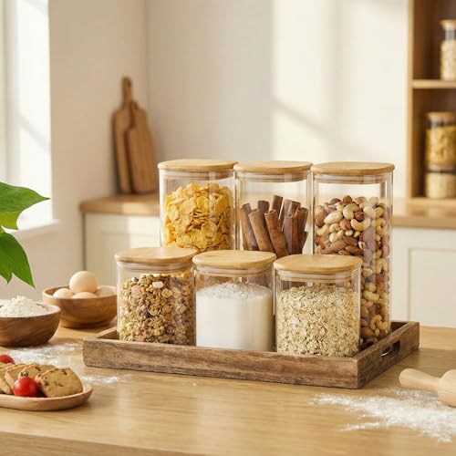 42 oz & 27 oz Square Glass Food Storage Containers with Bamboo Lids (4 Count)